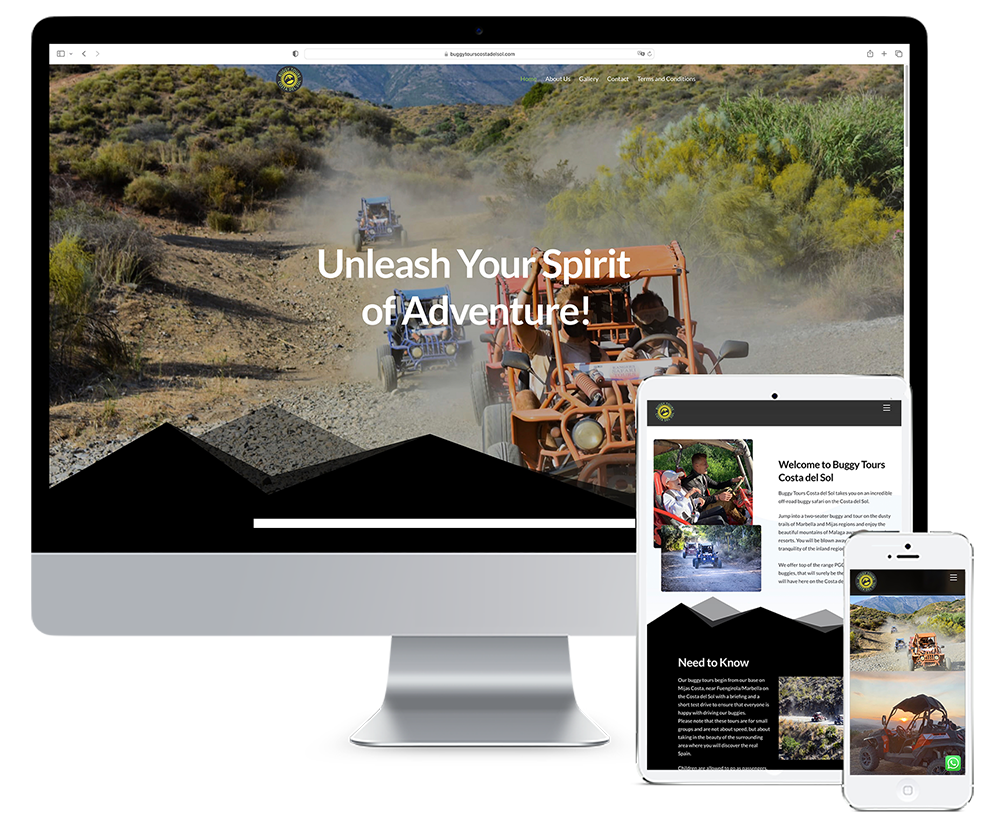 imac, ipad and iphone showing the new buggy tours site
